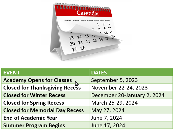 Academy Calendar Mount Lebanon Academy